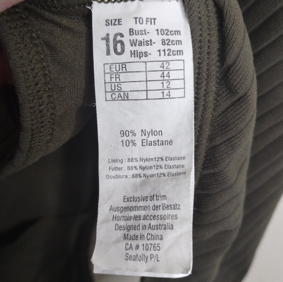 Seafolly Inka Rib Lace Up Maillot One Piece Swimsuit Dark Olive Women's US 12 - Picture 6 of 8